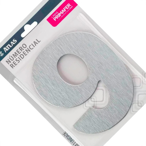Numero Residencial Atlas Escovado 6Cm Nº 9 Numero Residencial Atlas Escovado 6Cm Nº 9