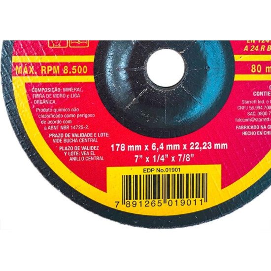 Disco Desbaste Starrett - 7''X1/4''X7/8'' - Dad180-64X - Kit C/6 Pecas Disco Desbaste Starrett - 7''X1/4''X7/8'' - Dad180-64X - Kit C/6 Pecas
