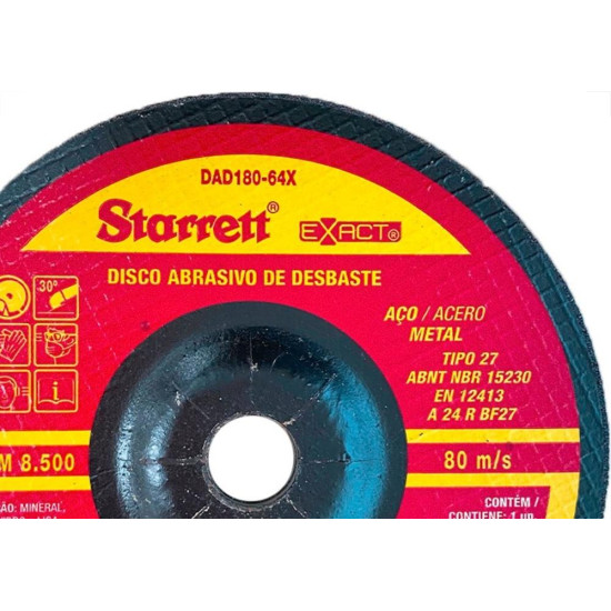 Disco Desbaste Starrett - 7''X1/4''X7/8'' - Dad180-64X - Kit C/6 Pecas Disco Desbaste Starrett - 7''X1/4''X7/8'' - Dad180-64X - Kit C/6 Pecas