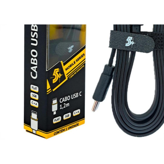 Cabo Usb Tipo C Mobile Para Carregador Pix Flat 5Gb - 1,20M Preto - 018-0038 Cabo Usb Tipo C Mobile Para Carregador Pix Flat 5Gb - 1,20M Preto - 018-0038