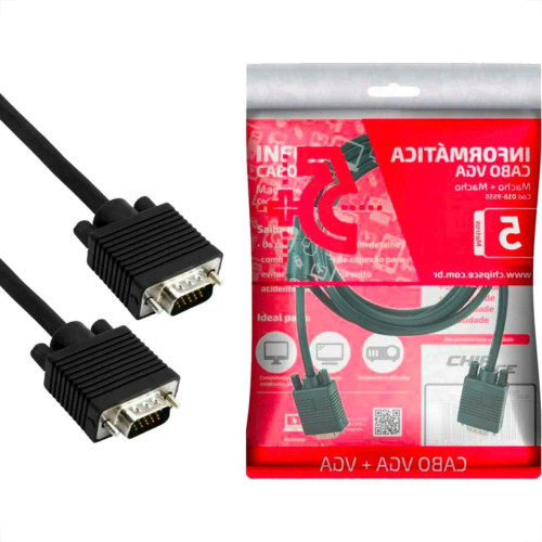 Cabo Audio/Video Pix Vga 5M Preto - 018-9555 Cabo Audio/Video Pix Vga 5M Preto - 018-9555