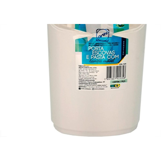 Porta Escovas E Pasta De Dente Com Tampa Movel Arthi Branco - 1535 Porta Escovas E Pasta De Dente Com Tampa Movel Arthi Branco - 1535