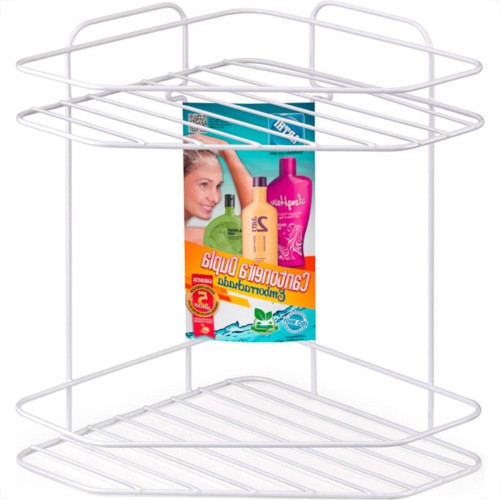 Cantoneira Porta Shampoo Dupla Emborrachada Arthi Branca - 2137 Cantoneira Porta Shampoo Dupla Emborrachada Arthi Branca - 2137