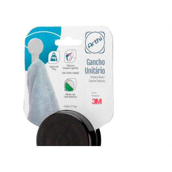 Gancho Plastico Arthi Com Fixacao Adesiva 700G Preto - 3432 Gancho Plastico Arthi Com Fixacao Adesiva 700G Preto - 3432