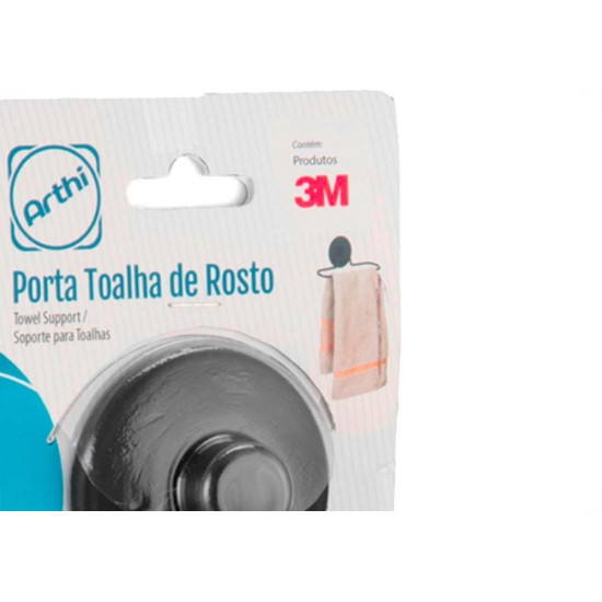 Porta Toalha De Rosto Metal Arthi Com Fixacao Adesiva Preto - 3441 Porta Toalha De Rosto Metal Arthi Com Fixacao Adesiva Preto - 3441