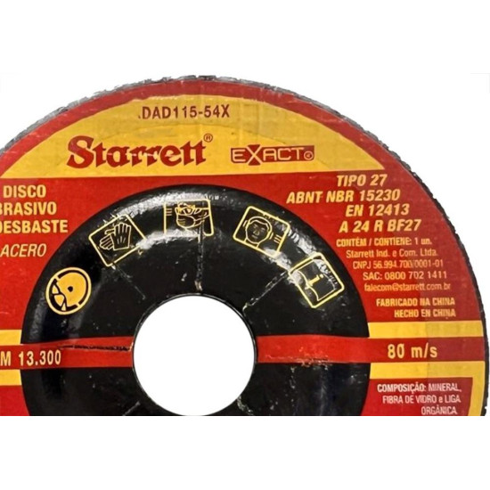 Disco Desbaste Starrett - 4.1/2''X3/16''X7/8'' - Dad115-54X - Kit C/6 Pecas Disco Desbaste Starrett - 4.1/2''X3/16''X7/8'' - Dad115-54X - Kit C/6 Pecas