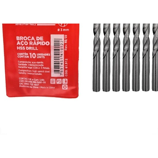 Broca Aco Rapido Cortag 3,0Mm - 61912 - Kit C/10 Pecas Broca Aco Rapido Cortag 3,0Mm - 61912 - Kit C/10 Pecas