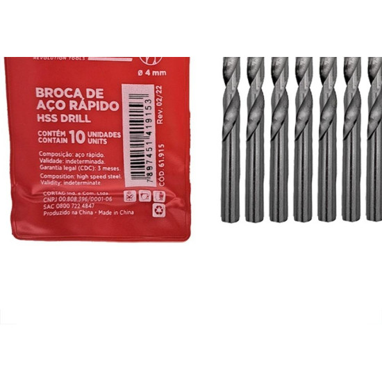 Broca Aco Rapido Cortag 4,0Mm - 61915 - Kit C/10 Pecas Broca Aco Rapido Cortag 4,0Mm - 61915 - Kit C/10 Pecas