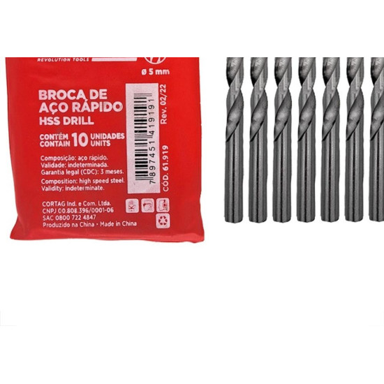 Broca Aco Rapido Cortag 5,0Mm - 61919 - Kit C/10 Pecas Broca Aco Rapido Cortag 5,0Mm - 61919 - Kit C/10 Pecas