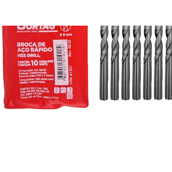 Broca Aco Rapido Cortag 6,0Mm - 61921 - Kit C/10 Pecas Broca Aco Rapido Cortag 6,0Mm - 61921 - Kit C/10 Pecas