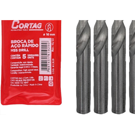 Broca Aco Rapido Cortag 10,0Mm - 61929 - Kit C/5 Pecas Broca Aco Rapido Cortag 10,0Mm - 61929 - Kit C/5 Pecas