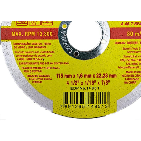 Disco Corte Ferro Starrett 4.1/2''X1/16''X7/8'' - Kit C/12 Pecas Disco Corte Ferro Starrett 4.1/2''X1/16''X7/8'' - Kit C/12 Pecas