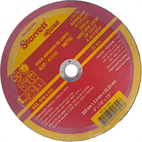 Disco Corte Ferro Starrett 9''X1/8''X7/8'' - Kit C/6 Pecas Disco Corte Ferro Starrett 9''X1/8''X7/8'' - Kit C/6 Pecas