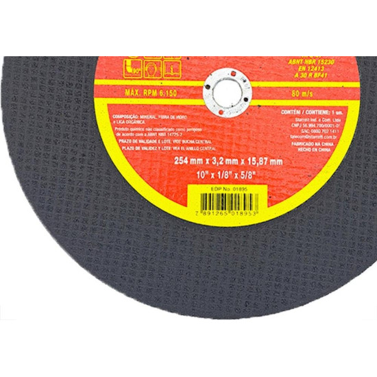 Disco Corte Ferro Starrett 10''X1/8''X5/8'' - Kit C/6 Pecas Disco Corte Ferro Starrett 10''X1/8''X5/8'' - Kit C/6 Pecas