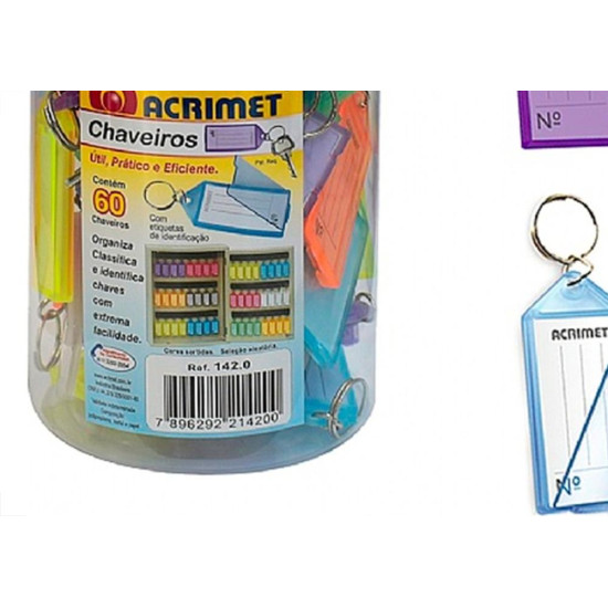 Chaveiros Com Etiqueta Acrimet Pote Com 60 Pecas Coloridas Chaveiros Com Etiqueta Acrimet Pote Com 60 Pecas Coloridas
