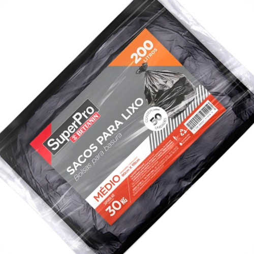 Saco De Lixo Superpro Bettanin 200L - 90X115Cm Preto Com 50 Pecas Saco De Lixo Superpro Bettanin 200L - 90X115Cm Preto Com 50 Pecas
