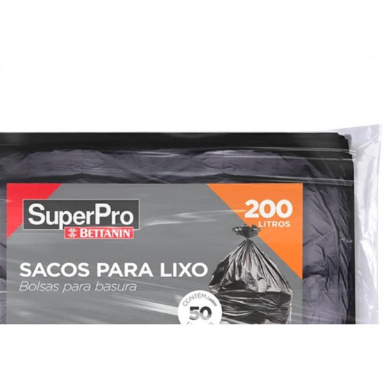 Saco De Lixo Superpro Bettanin 200L - 90X115Cm Preto Com 50 Pecas Saco De Lixo Superpro Bettanin 200L - 90X115Cm Preto Com 50 Pecas