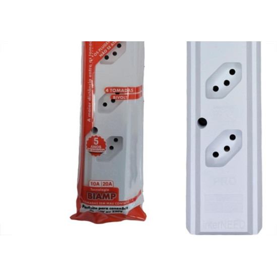 Tomada Barra Interneed Pro45 - 2 Polos +Terra Branca 20A. Quadrupla