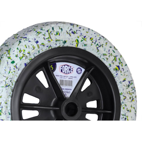 Roda Pneu Macico Force 3,25X8X1'' - Eixo 26Mm - 110 Roda Pneu Macico Force 3,25X8X1'' - Eixo 26Mm - 110