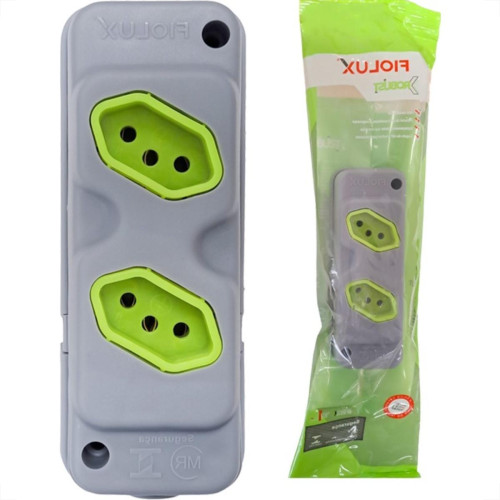 Kit C/3 - Tomada Barra Fiolux 2P+T. 20A. Dupla Cinza/Verde Kit C/3 - Tomada Barra Fiolux 2P+T. 20A. Dupla Cinza/Verde