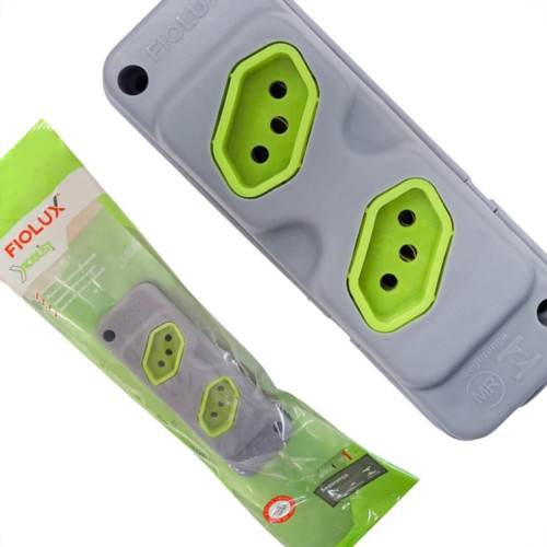 Kit C/3 - Tomada Barra Fiolux 2P+T. 20A. Dupla Cinza/Verde Kit C/3 - Tomada Barra Fiolux 2P+T. 20A. Dupla Cinza/Verde