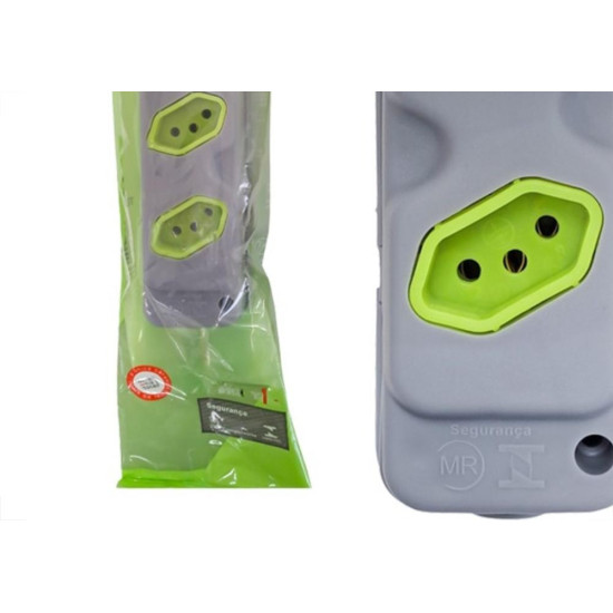Kit C/3 - Tomada Barra Fiolux 2P+T. 20A. Dupla Cinza/Verde Kit C/3 - Tomada Barra Fiolux 2P+T. 20A. Dupla Cinza/Verde