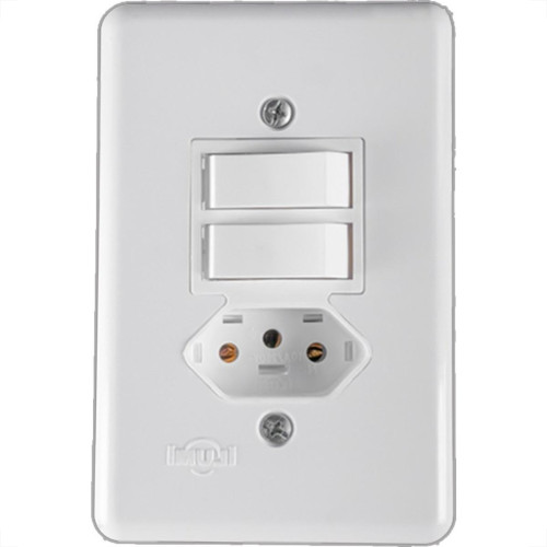 Conjunto Ilumi Stylus Branco Com Placa 2 Simples + Tomada 2P+T. 10A. - 20210