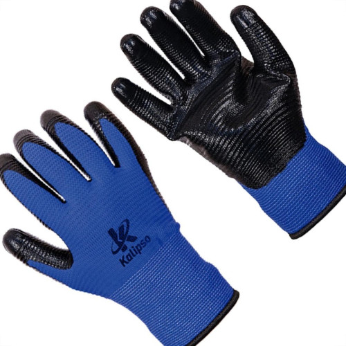 Luva Malha Kalipso Banho Nitrilico Nbr Wave Azul/Preta 9 - G - Kit C/12 Pares Luva Malha Kalipso Banho Nitrilico Nbr Wave Azul/Preta 9 - G - Kit C/12 Pares