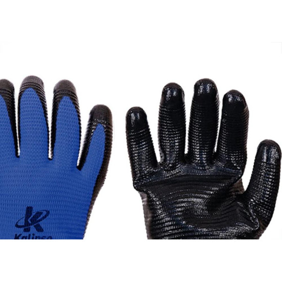 Luva Malha Kalipso Banho Nitrilico Nbr Wave Azul/Preta 9 - G - Kit C/12 Pares Luva Malha Kalipso Banho Nitrilico Nbr Wave Azul/Preta 9 - G - Kit C/12 Pares
