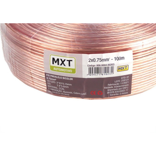 Fio Bicolor Para Som Cristal Mxt 2X0,75 Fio Bicolor Para Som Cristal Mxt 2X0,75