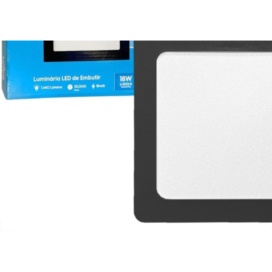 Plafon Led Embutir Elgin Quadrado 18W. 1440Lm. 6500K. Bivolt Preto