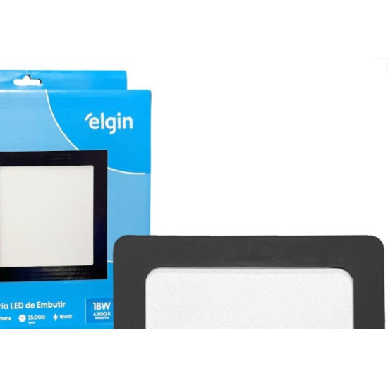 Plafon Led Embutir Elgin Quadrado 18W. 1440Lm. 6500K. Bivolt Preto