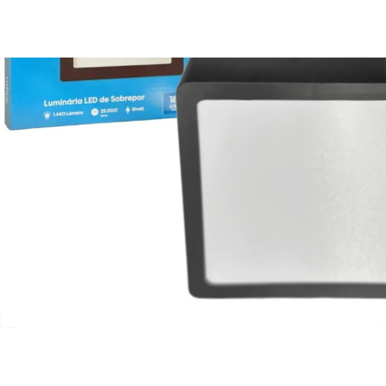 Plafon Led Sobrepor Elgin Quadrado 18W. 1440Lm. 6500K. Bivolt Preto