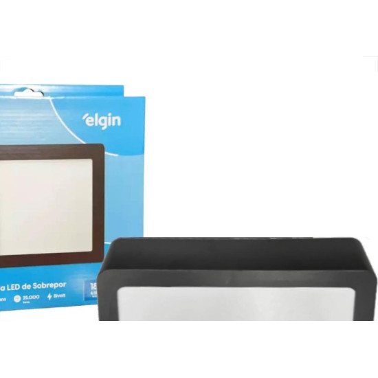 Plafon Led Sobrepor Elgin Quadrado 18W. 1440Lm. 6500K. Bivolt Preto