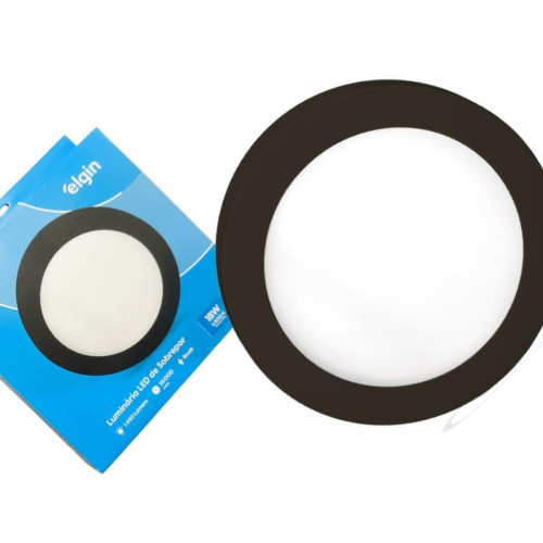 Plafon Led Sobrepor Elgin Redondo 18W. 1440Lm. 6500K. Bivolt Preto