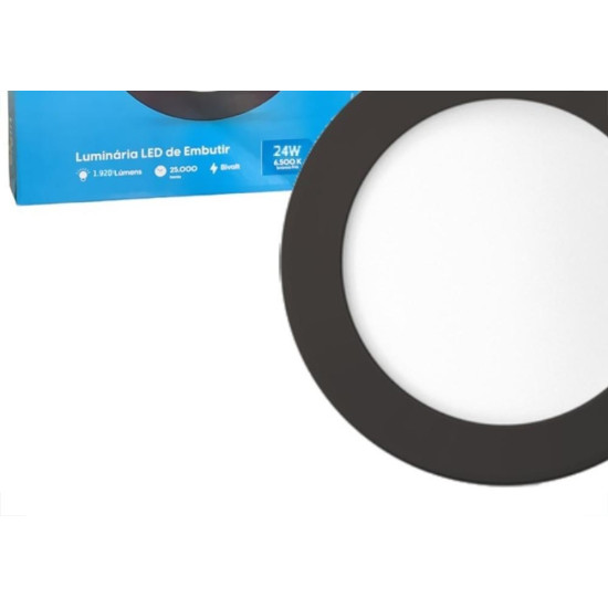 Plafon Led Embutir Elgin Redondo 24W. 1920Lm. 6500K. Bivolt Preto