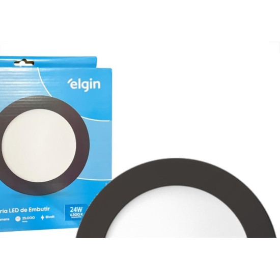 Plafon Led Embutir Elgin Redondo 24W. 1920Lm. 6500K. Bivolt Preto