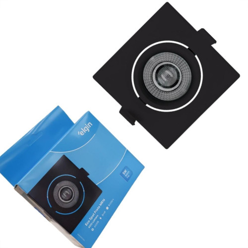 Spot Com Lampada Dicroica Led Elgin 5W. Quadrado Ip20 Mr16 Movel Preto Bivolt 400Lm 6500K.