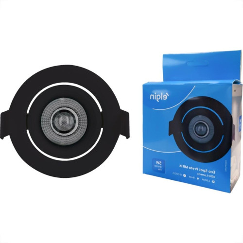 Spot Com Lampada Dicroica Led Elgin 5W. Redondo Ip20 Mr16 Movel Preto Bivolt 400Lm 6500K.