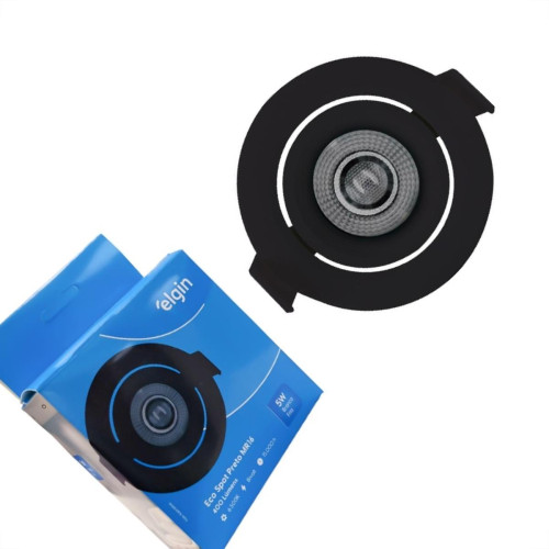 Spot Com Lampada Dicroica Led Elgin 5W. Redondo Ip20 Mr16 Movel Preto Bivolt 400Lm 6500K.
