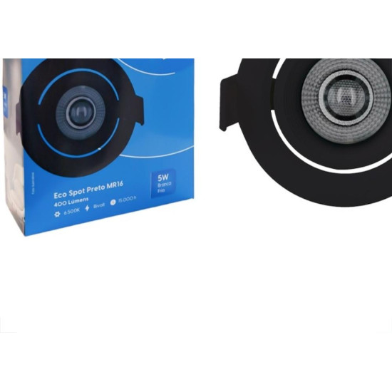 Spot Com Lampada Dicroica Led Elgin 5W. Redondo Ip20 Mr16 Movel Preto Bivolt 400Lm 6500K.