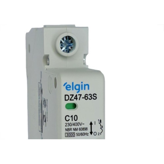 Disjuntor Elgin ''Din'' Unipolar Dz47-63S - 10A. Disjuntor Elgin ''Din'' Unipolar Dz47-63S - 10A.