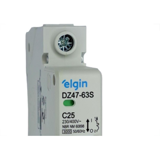 Disjuntor Elgin ''Din'' Unipolar Dz47-63S - 25A. Disjuntor Elgin ''Din'' Unipolar Dz47-63S - 25A.