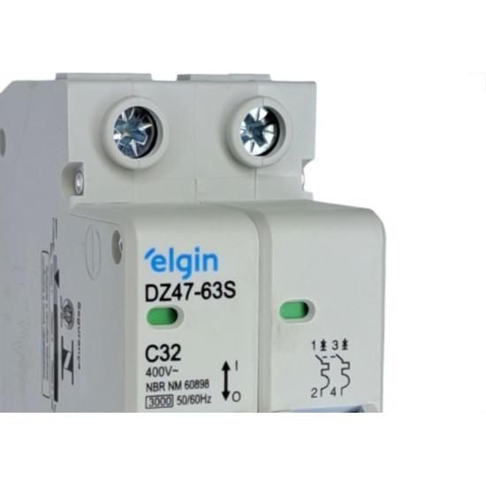 Disjuntor Elgin ''Din'' Bipolar Dz47-63S - 32A. Disjuntor Elgin ''Din'' Bipolar Dz47-63S - 32A.