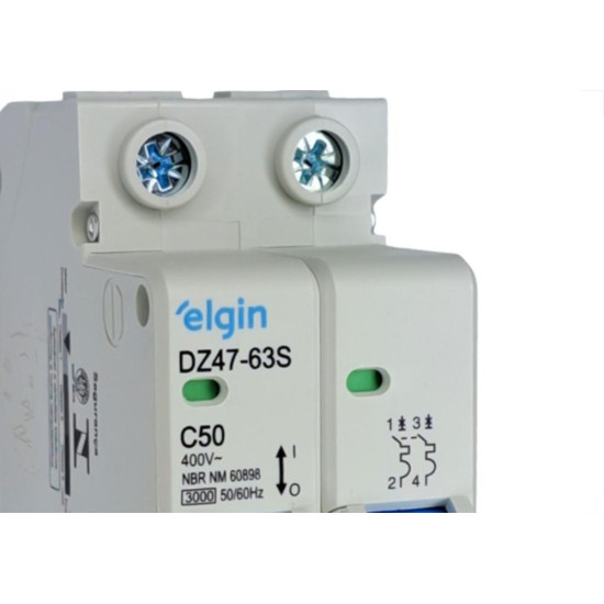 Disjuntor Elgin ''Din'' Bipolar Dz47-63S - 50A. Disjuntor Elgin ''Din'' Bipolar Dz47-63S - 50A.