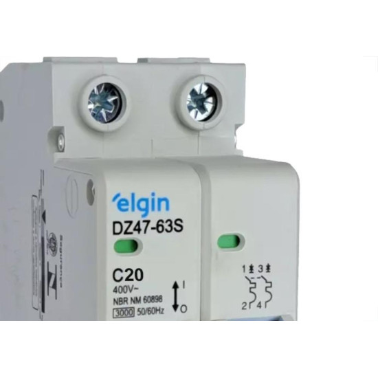 Disjuntor Elgin ''Din'' Bipolar Dz47-63S - 20A. Disjuntor Elgin ''Din'' Bipolar Dz47-63S - 20A.