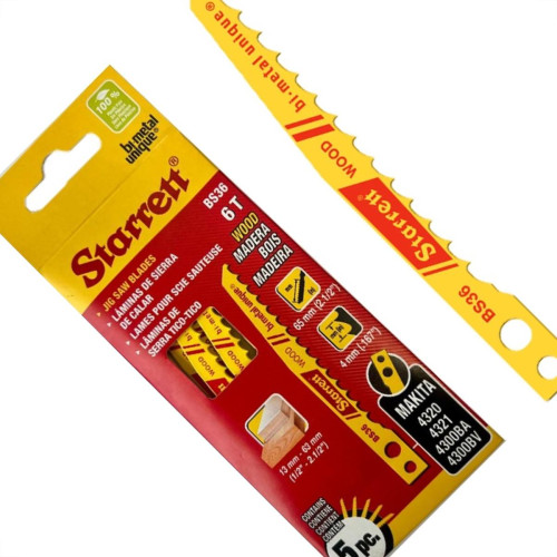 Serra Tico-Tico Lamina Starrett Madeira Bi-Metal Com 5 Pecas Makita Bs36 - 65Mm - 6T