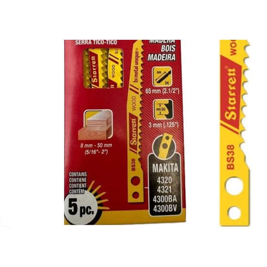 Serra Tico-Tico Lamina Starrett Madeira Bi-Metal Com 5 Pecas Makita Bs38 - 65Mm - 8 T Serra Tico-Tico Lamina Starrett Madeira Bi-Metal Com 5 Pecas Makita Bs38 - 65Mm - 8 T