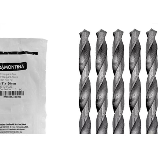 Broca Aco Rapido Tramontina Basic 3/8'' Pacote Com 5 Pecas - 43125/023 - Kit C/5 Pecas Broca Aco Rapido Tramontina Basic 3/8'' Pacote Com 5 Pecas - 43125/023 - Kit C/5 Pecas