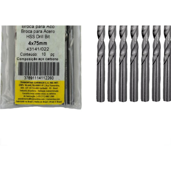 Broca Aco Rapido Tramontina Master 4,0Mm Pacote Com 10 Pecas - 43141/022 - Kit C/10 Pecas